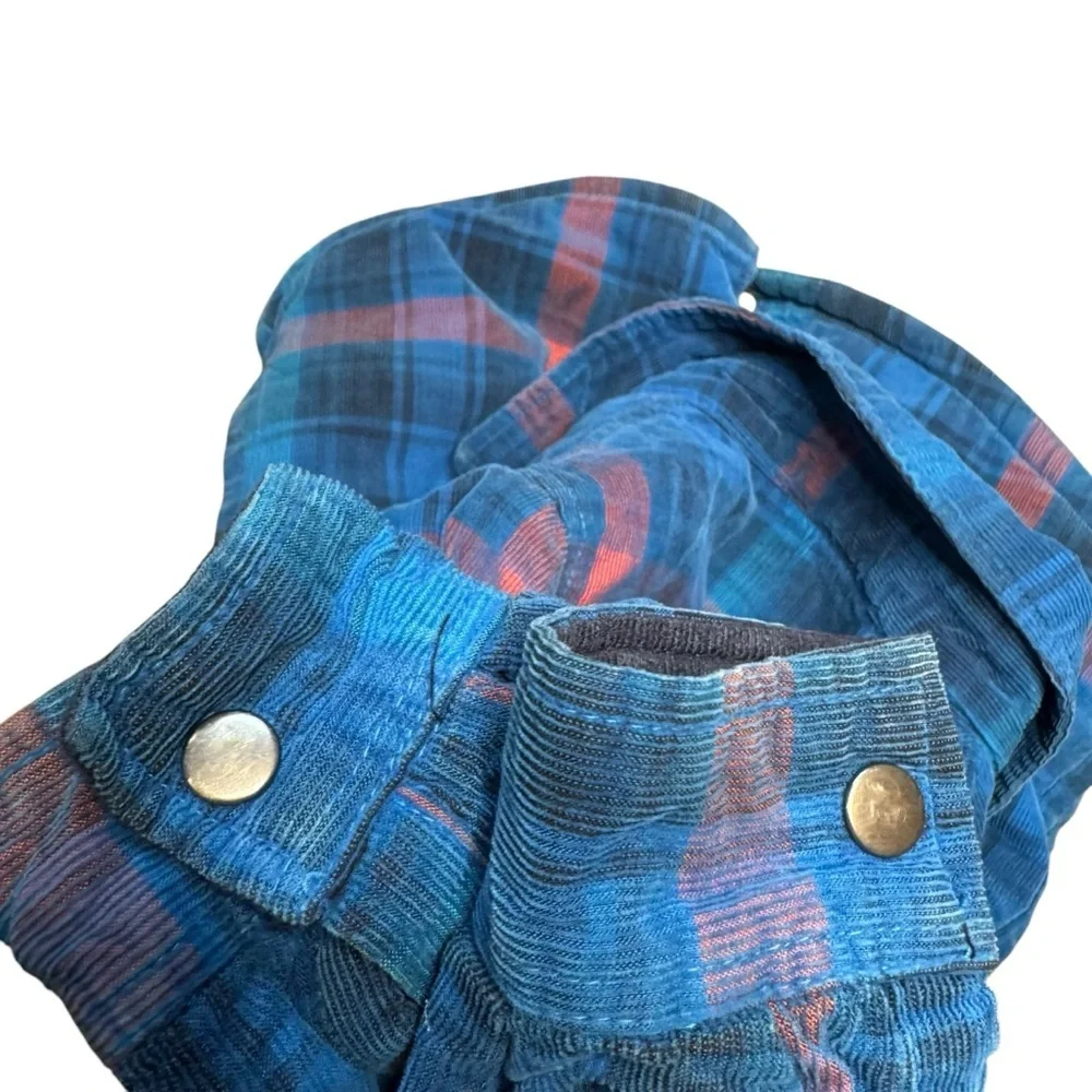Columbia XXS 4-5 Boy Blue Plaid 100% Cotton Sherpa Lined Snap Up Shirt Shacket